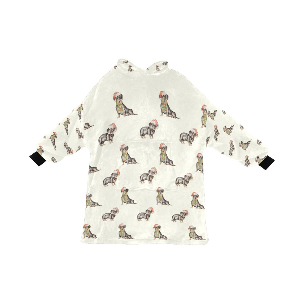 Watercolor Black Tan Dachshunds Christmas Blanket Hoodie-Blanket-Apparel, Blanket Hoodie, Blankets, Christmas, Dachshund, Dog Mom Gifts-Ivory5-ONE SIZE-1