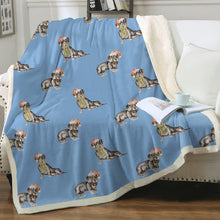 Load image into Gallery viewer, Watercolor Black Tan Dachshunds Christmas Fleece Blanket - 8 Colors-Blanket-Bedding, Blankets, Christmas, Dachshund, Home Decor-Sky Blue-Single-18