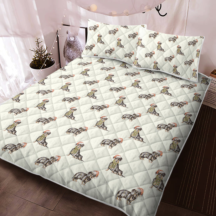 Watercolor Black Tan Dachshunds Christmas Quilted Bedding Set-Bedding-Bedding, Blankets, Christmas, Dachshund, Home Decor-1