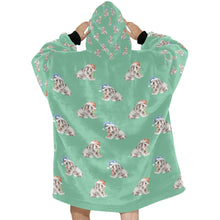 Load image into Gallery viewer, Watercolor Black Tan English Bulldogs Puppies Christmas Blanket Hoodie-Blanket-Apparel, Blanket Hoodie, Blankets, Christmas, Dog Mom Gifts, English Bulldog-30