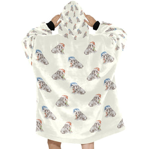 Watercolor Black Tan English Bulldogs Puppies Christmas Blanket Hoodie-Blanket-Apparel, Blanket Hoodie, Blankets, Christmas, Dog Mom Gifts, English Bulldog-15