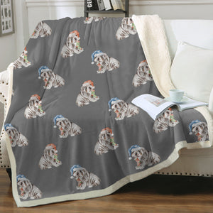 Watercolor Black Tan English Bulldogs Puppies Christmas Fleece Blankets-Blanket-Bedding, Blankets, Christmas, English Bulldog, Home Decor-21