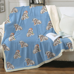 Watercolor Black Tan English Bulldogs Puppies Christmas Fleece Blankets-Blanket-Bedding, Blankets, Christmas, English Bulldog, Home Decor-2