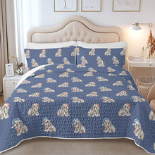 Load image into Gallery viewer, Watercolor Black Tan English Bulldogs Puppies Christmas Quilted Bedding Set-Bedding-Bedding,Blankets,Christmas,English Bulldog,Home Decor-Cornflower Blue-Twin-With Matching Pillowcases-12