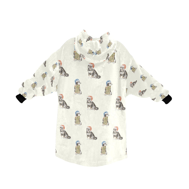 Watercolor Black Tan Shiba Inus Christmas Blanket Hoodie-Blanket-Apparel, Blanket Hoodie, Blankets, Dog Mom Gifts, Shiba Inu-14