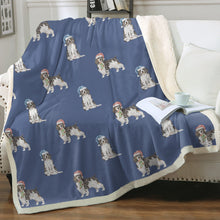 Load image into Gallery viewer, Watercolor Black Tri Springer Spaniels Christmas Blanket - 8 Colors-Blanket-Bedding, Blankets, Christmas, English Springer Spaniel, Home Decor-Cornflower Blue-Single-19