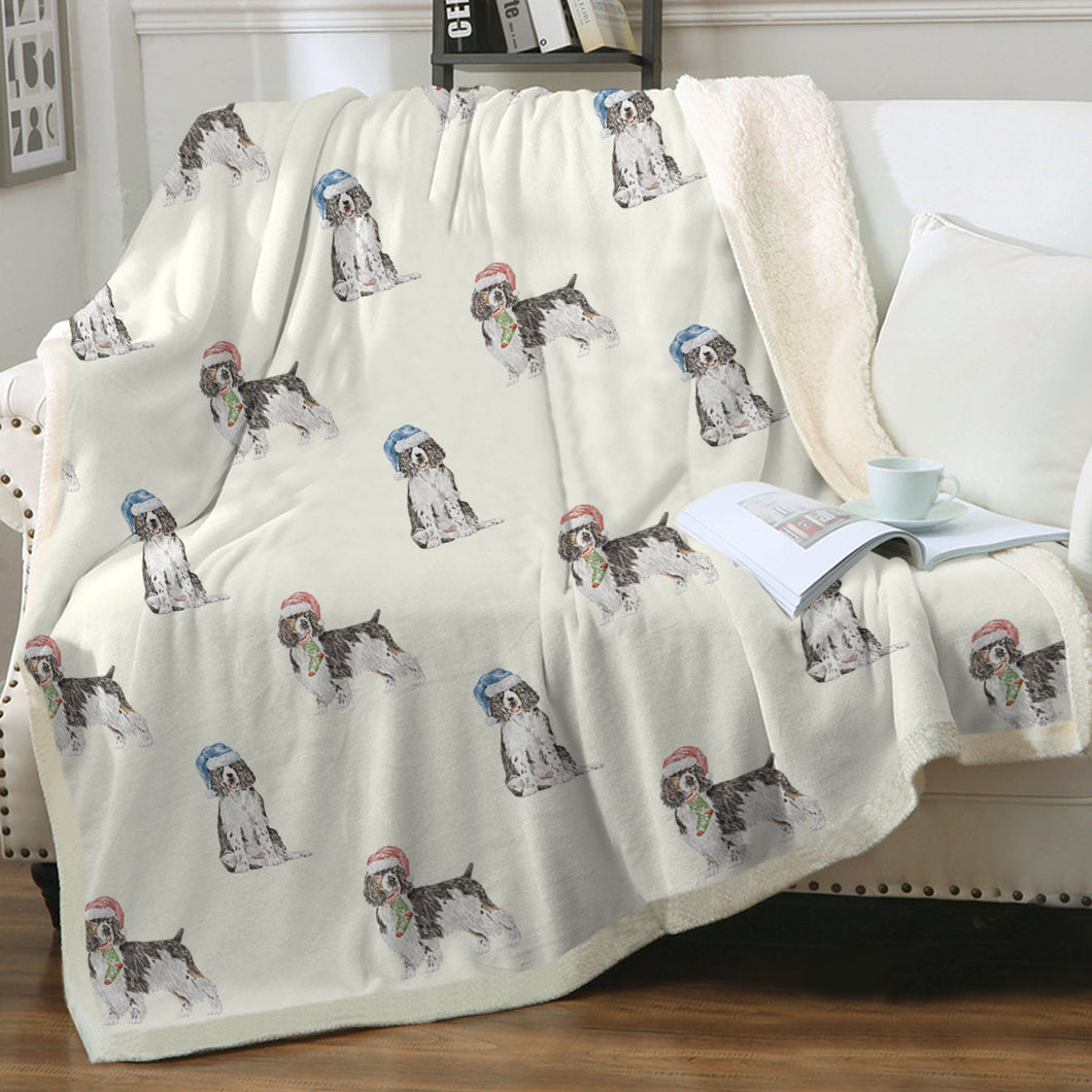 Watercolor Black Tri Springer Spaniels Christmas Blanket - 8 Colors-Blanket-Bedding, Blankets, Christmas, English Springer Spaniel, Home Decor-Ivory Cream-Single-15