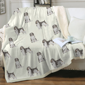 Watercolor Black Tri Springer Spaniels Fleece Blanket - 8 Colors-Blanket-Bedding, Blankets, English Springer Spaniel, Home Decor-8