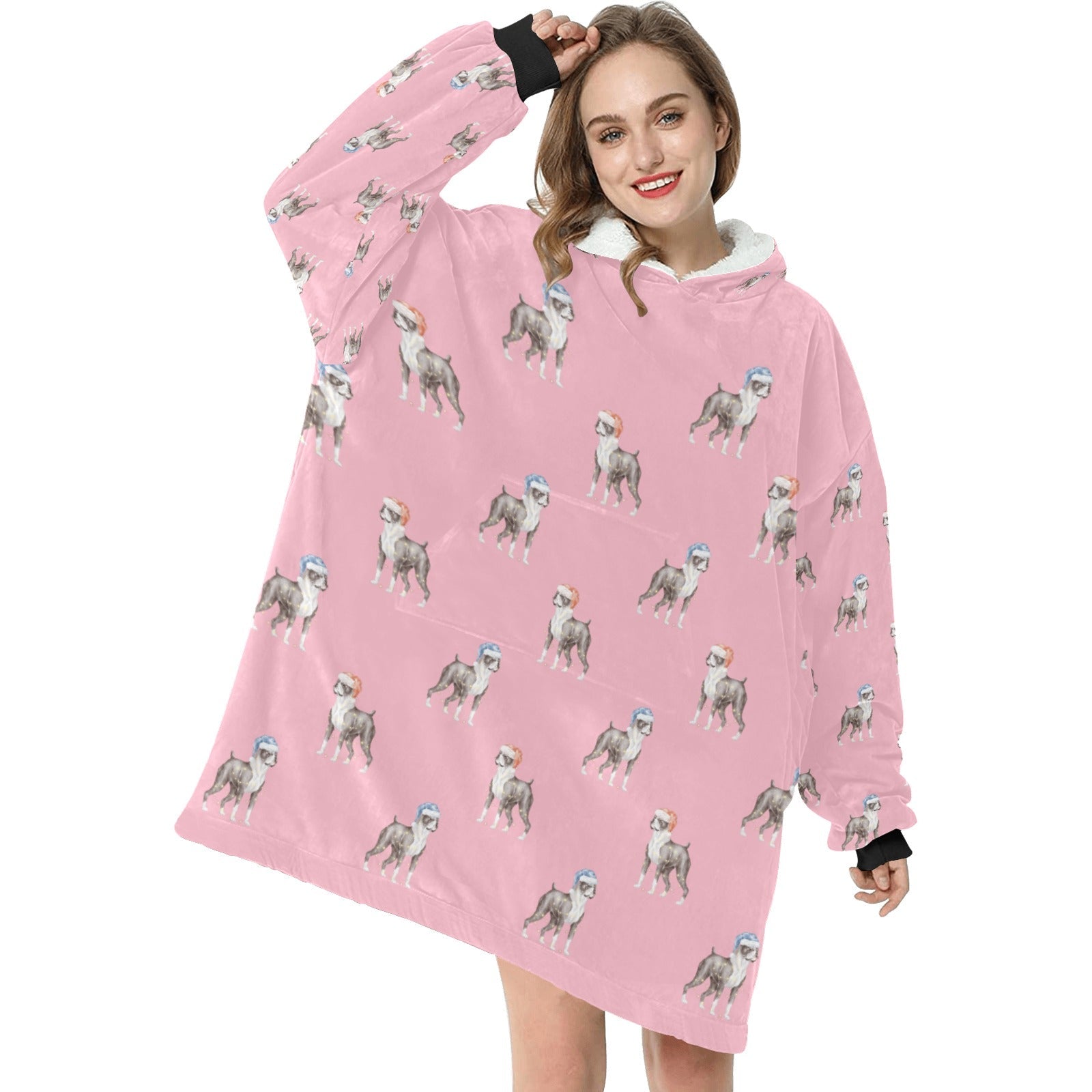 Watercolor Black White Boxer Dogs Christmas Blanket Hoodie 7
