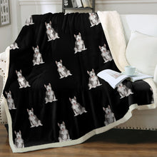 Load image into Gallery viewer, Watercolor Black White Bull Terrier Fleece Blanket - 8 Colors-Blanket-Bedding, Blankets, Bull Terrier, Home Decor-7