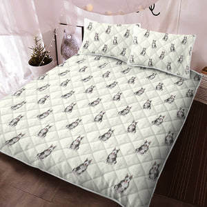 Watercolor Black White Bull Terrier Quilted Bedding Set-Bedding-Bedding, Blankets, Bull Terrier, Home Decor-5