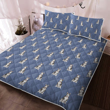 Load image into Gallery viewer, Watercolor Black White Bull Terrier Quilted Bedding Set-Bedding-Bedding, Blankets, Bull Terrier, Home Decor-Cornflower Blue-With Matching Pillowcases-Twin-12