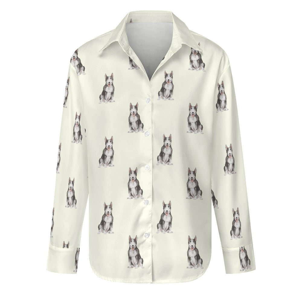 Watercolor Black White Bull Terrier Women's Shirt - 9 Colors-Apparel-Apparel, Bull Terrier, Dog Mom Gifts, Shirt-Ivory White-S-14