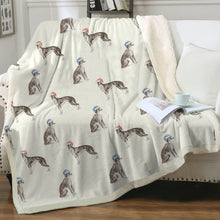 Load image into Gallery viewer, Watercolor Black White Greyhounds Whippets Christmas Blanket - 8 Colors-Blanket-Bedding, Blankets, Christmas, Greyhound, Home Decor, Whippet-5