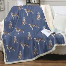 Load image into Gallery viewer, Watercolor Black White Greyhounds Whippets Christmas Blanket - 8 Colors-Blanket-Bedding, Blankets, Christmas, Greyhound, Home Decor, Whippet-Cornflower Blue-Single-15
