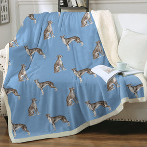 Watercolor Black White Greyhounds Whippets Fleece Blanket - 8 Colors-Blanket-Bedding, Blankets, Greyhound, Home Decor, Whippet-4