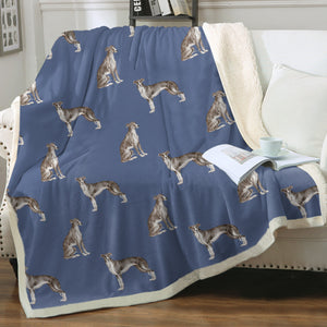 Watercolor Black White Greyhounds Whippets Fleece Blanket - 8 Colors-Blanket-Bedding, Blankets, Greyhound, Home Decor, Whippet-5