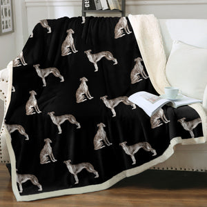 Watercolor Black White Greyhounds Whippets Fleece Blanket - 8 Colors-Blanket-Bedding, Blankets, Greyhound, Home Decor, Whippet-8