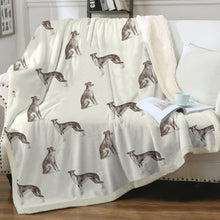 Load image into Gallery viewer, Watercolor Black White Greyhounds Whippets Fleece Blanket - 8 Colors-Blanket-Bedding, Blankets, Greyhound, Home Decor, Whippet-1