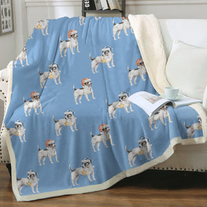 Watercolor Black White Russell Terriers Christmas Blanket - 8 Colors-Blanket-Bedding, Blankets, Christmas, Home Decor, Jack Russell Terrier-6