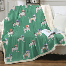 Load image into Gallery viewer, Watercolor Black White Russell Terriers Christmas Blanket - 8 Colors-Blanket-Bedding, Blankets, Christmas, Home Decor, Jack Russell Terrier-Mint Green-Single-22