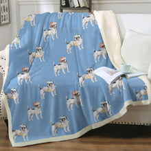 Load image into Gallery viewer, Watercolor Black White Russell Terriers Christmas Blanket - 8 Colors-Blanket-Bedding, Blankets, Christmas, Home Decor, Jack Russell Terrier-Sky Blue-Single-20