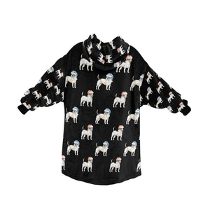 Watercolor Black White Russell Terriers Christmas Blanket Hoodie-Blanket-Apparel, Blanket Hoodie, Blankets, Dog Mom Gifts, Jack Russell Terrier-11