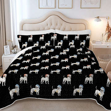 Watercolor Black White Russell Terriers Christmas Quilted Bedding Set-Bedding-Bedding,Blankets,Christmas,Home Decor-10