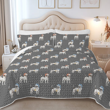 Watercolor Black White Russell Terriers Christmas Quilted Bedding Set-Bedding-Bedding,Blankets,Christmas,Home Decor-14