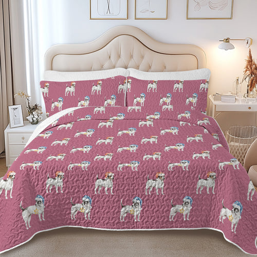 Watercolor Black White Russell Terriers Christmas Quilted Bedding Set-Bedding-Bedding,Blankets,Christmas,Home Decor-8