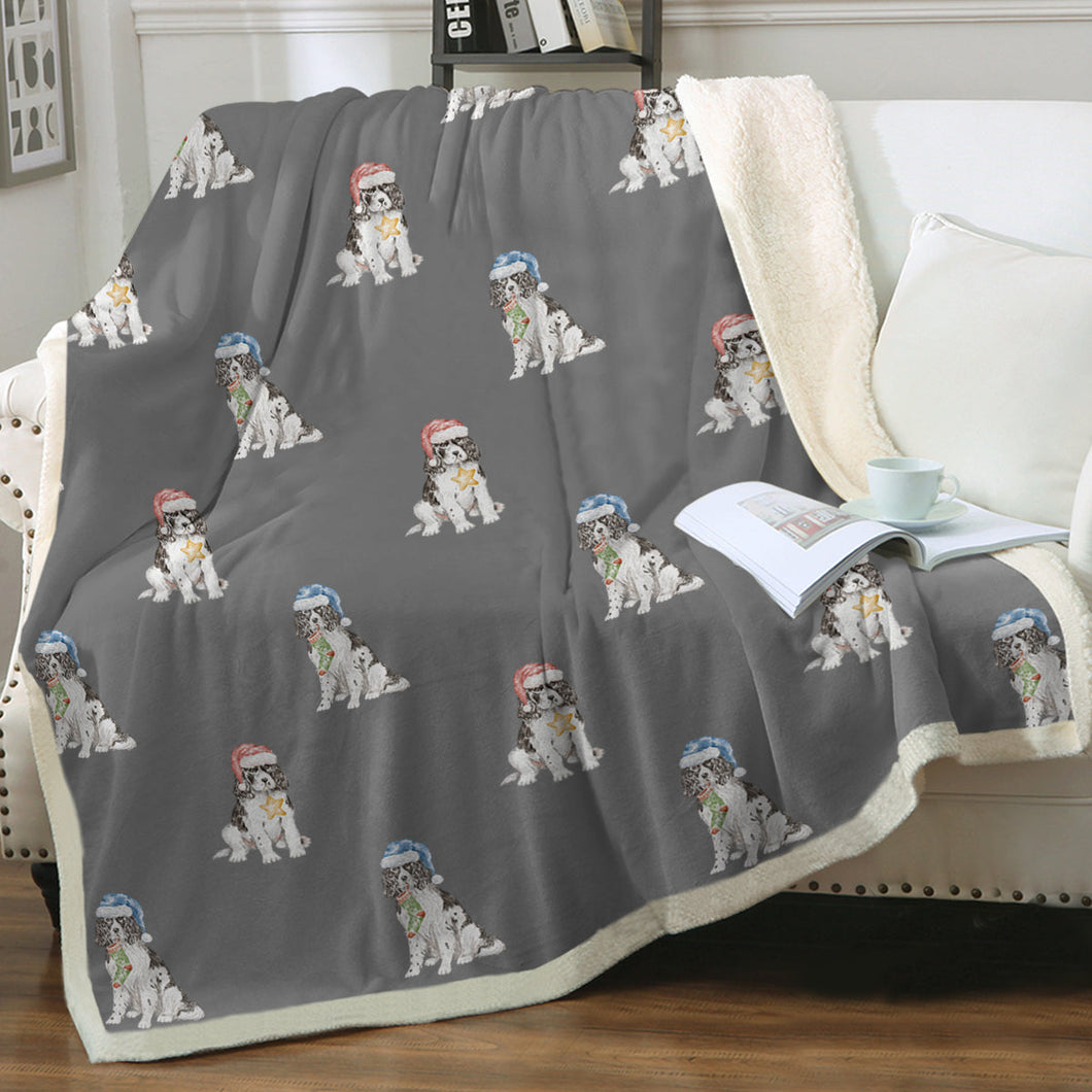 Watercolor Black White Springer Spaniels Christmas Blanket - 8 Colors-Blanket-Bedding, Blankets, Christmas, English Springer Spaniel, Home Decor-Parisian Gray-Single-1