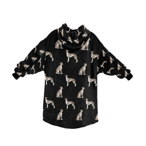 Watercolor Black White Whippets Blanket Hoodie-Blanket-Apparel, Blanket Hoodie, Blankets, Dog Mom Gifts, Greyhound, Whippet-11