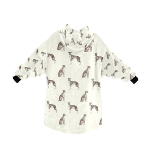 Watercolor Black White Whippets Blanket Hoodie-Blanket-Apparel, Blanket Hoodie, Blankets, Dog Mom Gifts, Greyhound, Whippet-14