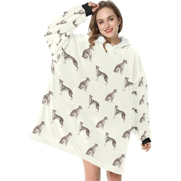 Watercolor Black White Whippets Blanket Hoodie-Blanket-Apparel, Blanket Hoodie, Blankets, Dog Mom Gifts, Greyhound, Whippet-2