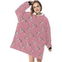 Load image into Gallery viewer, Watercolor Black White Whippets Blanket Hoodie-Blanket-Apparel, Blanket Hoodie, Blankets, Dog Mom Gifts, Greyhound, Whippet-4