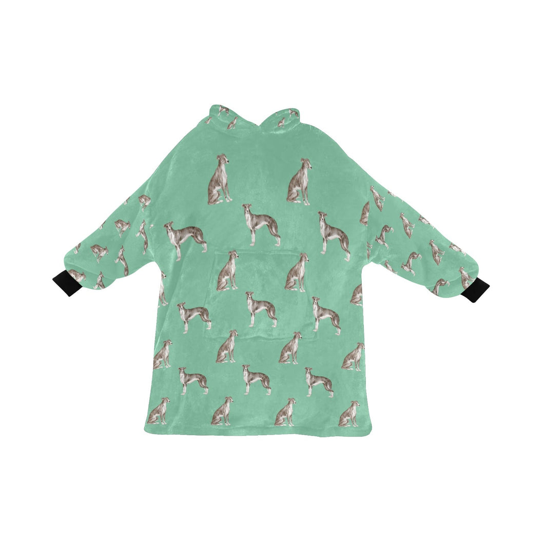 Watercolor Black White Whippets Blanket Hoodie-Blanket-Apparel, Blanket Hoodie, Blankets, Dog Mom Gifts, Greyhound, Whippet-Mint Green-ONE SIZE-28