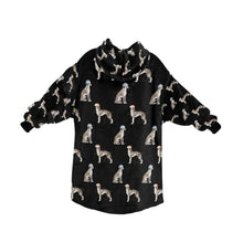 Load image into Gallery viewer, Watercolor Black White Whippets Christmas Blanket Hoodie-Blanket-Apparel, Blanket Hoodie, Blankets, Dog Mom Gifts, Greyhound, Whippet-11