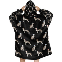 Load image into Gallery viewer, Watercolor Black White Whippets Christmas Blanket Hoodie-Blanket-Apparel, Blanket Hoodie, Blankets, Dog Mom Gifts, Greyhound, Whippet-12