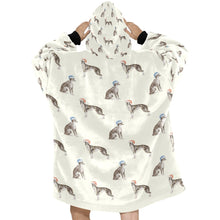 Load image into Gallery viewer, Watercolor Black White Whippets Christmas Blanket Hoodie-Blanket-Apparel, Blanket Hoodie, Blankets, Dog Mom Gifts, Greyhound, Whippet-15