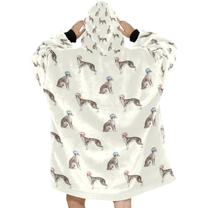 Watercolor Black White Whippets Christmas Blanket Hoodie-Blanket-Apparel, Blanket Hoodie, Blankets, Dog Mom Gifts, Greyhound, Whippet-15