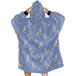 Watercolor Black White Whippets Christmas Blanket Hoodie-Blanket-Apparel, Blanket Hoodie, Blankets, Dog Mom Gifts, Greyhound, Whippet-27