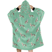 Load image into Gallery viewer, Watercolor Black White Whippets Christmas Blanket Hoodie-Blanket-Apparel, Blanket Hoodie, Blankets, Dog Mom Gifts, Greyhound, Whippet-30