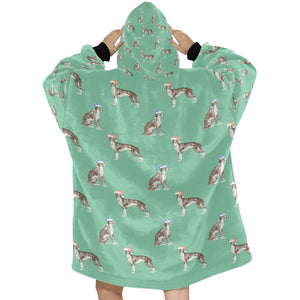 Watercolor Black White Whippets Christmas Blanket Hoodie-Blanket-Apparel, Blanket Hoodie, Blankets, Dog Mom Gifts, Greyhound, Whippet-30