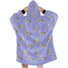 Load image into Gallery viewer, Watercolor Black White Whippets Christmas Blanket Hoodie-Blanket-Apparel, Blanket Hoodie, Blankets, Dog Mom Gifts, Greyhound, Whippet-33