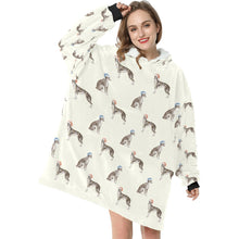 Load image into Gallery viewer, Watercolor Black White Whippets Christmas Blanket Hoodie-Blanket-Apparel, Blanket Hoodie, Blankets, Dog Mom Gifts, Greyhound, Whippet-3