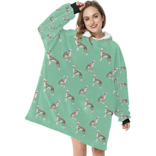 Load image into Gallery viewer, Watercolor Black White Whippets Christmas Blanket Hoodie-Blanket-Apparel, Blanket Hoodie, Blankets, Dog Mom Gifts, Greyhound, Whippet-6