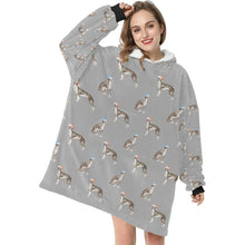 Load image into Gallery viewer, Watercolor Black White Whippets Christmas Blanket Hoodie-Blanket-Apparel, Blanket Hoodie, Blankets, Dog Mom Gifts, Greyhound, Whippet-8