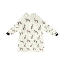 Load image into Gallery viewer, Watercolor Black White Whippets Christmas Blanket Hoodie-Blanket-Apparel, Blanket Hoodie, Blankets, Dog Mom Gifts, Greyhound, Whippet-Ivory White-ONE SIZE-13