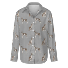 Load image into Gallery viewer, Watercolor Black White Whippets Women's Shirt-Apparel-Apparel, Dog Mom Gifts, Greyhound, Shirt, Whippet-Parisian Gray-S-35