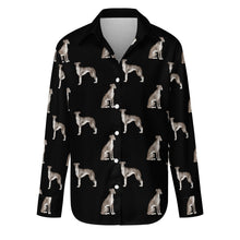 Load image into Gallery viewer, Watercolor Black White Whippets Women's Shirt-Apparel-Apparel, Dog Mom Gifts, Greyhound, Shirt, Whippet-Midnight Black-S-11
